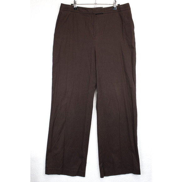 Talbots Stretch Wide Leg Pants Women 12 Brown Office‎ Wear Flat Front Pockets - Picture 1 of 11